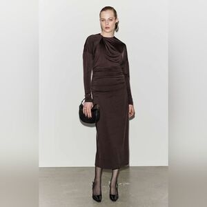 Draped Midi Dress - Brown